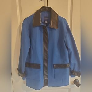 Doncaster Royal Blue Cotton Blend Relaxed Fit Jacket and Black Leather Trim SZ 8